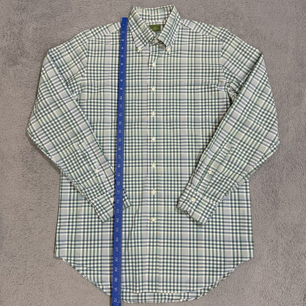 Sid Mashburn Men's M Madras Plaid Green/Blue/White Spread Collar Button Up Shirt - Picture 2 of 8